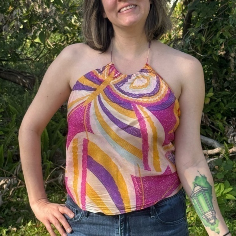 Vintage abstract scarf halter top